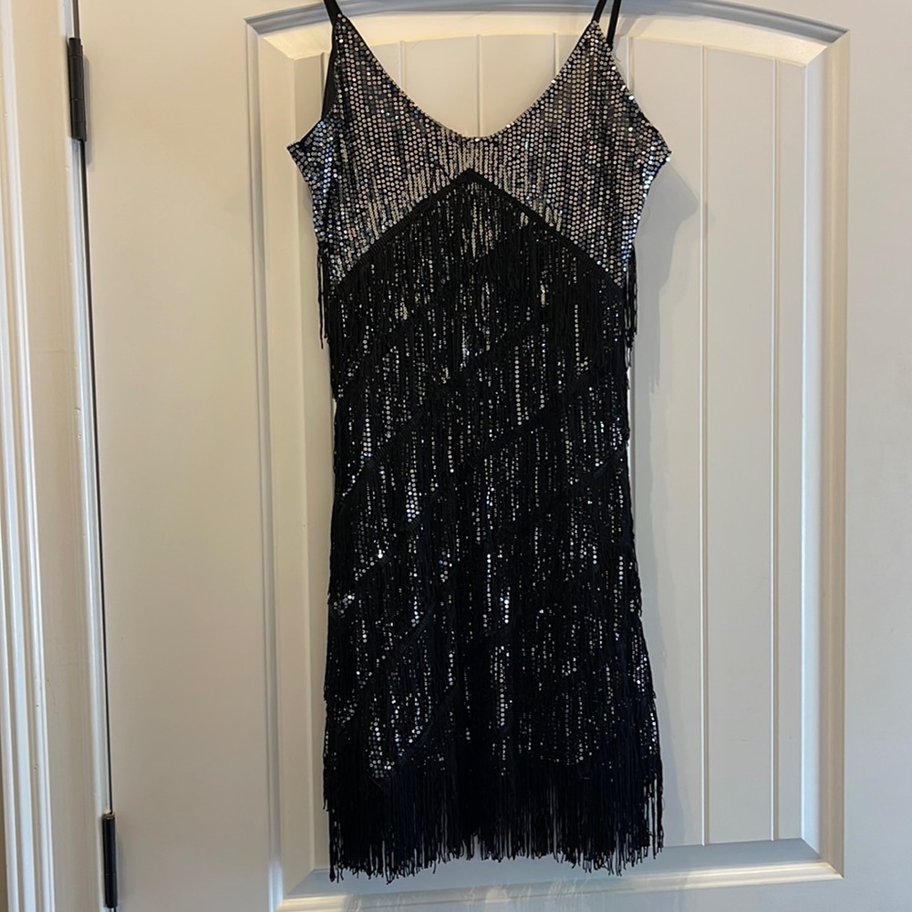Silver and black sexy flapper dress